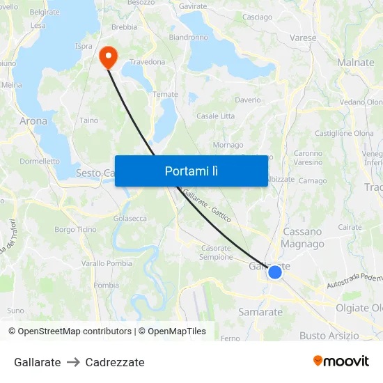 Gallarate to Cadrezzate map