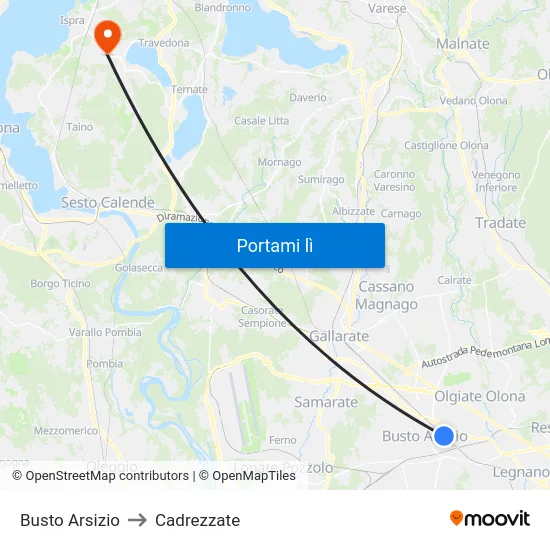 Busto Arsizio to Cadrezzate map