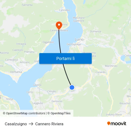 Casalzuigno to Cannero Riviera map