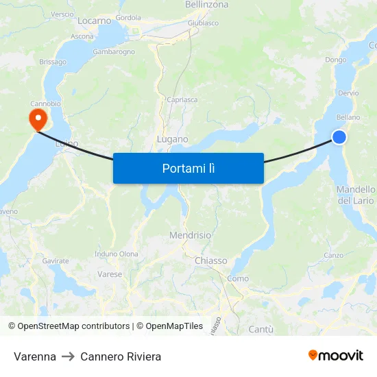 Varenna to Cannero Riviera map