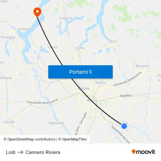Lodi to Cannero Riviera map