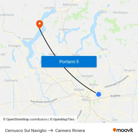 Cernusco Sul Naviglio to Cannero Riviera map