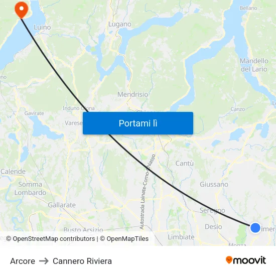 Arcore to Cannero Riviera map