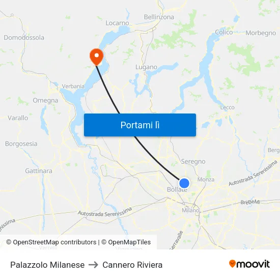 Palazzolo Milanese to Cannero Riviera map