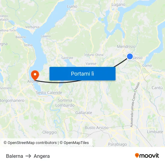 Balerna to Angera map