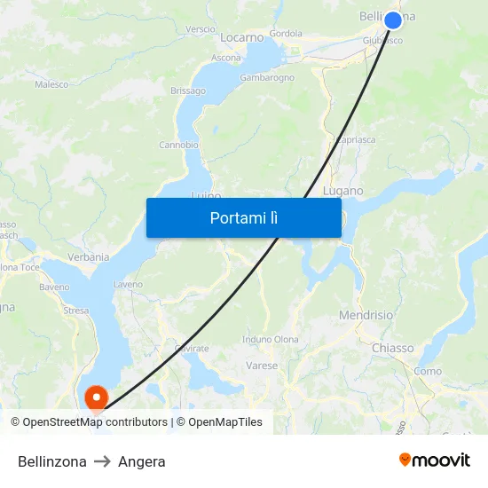 Bellinzona to Angera map