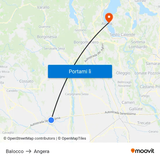Balocco to Angera map