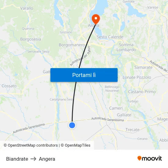 Biandrate to Angera map
