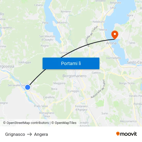 Grignasco to Angera map