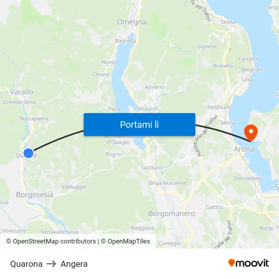 Quarona to Angera map
