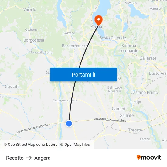 Recetto to Angera map