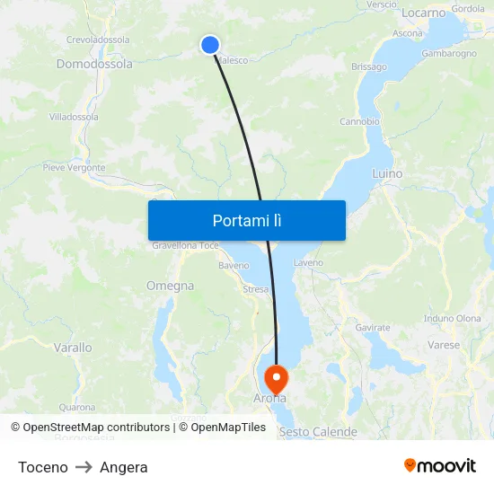 Toceno to Angera map