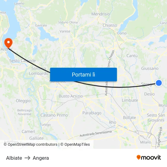 Albiate to Angera map