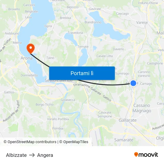 Albizzate to Angera map