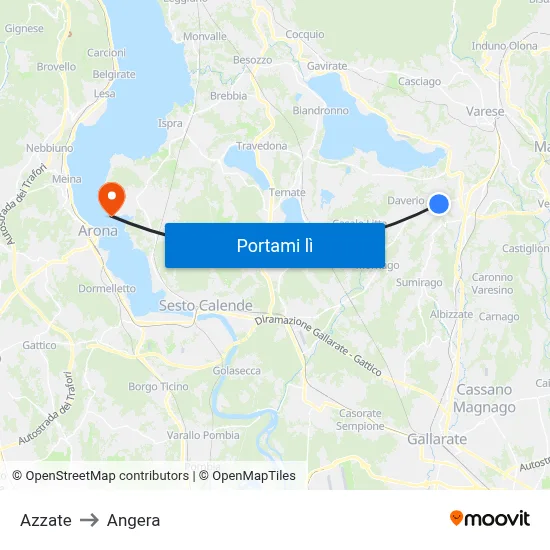 Azzate to Angera map
