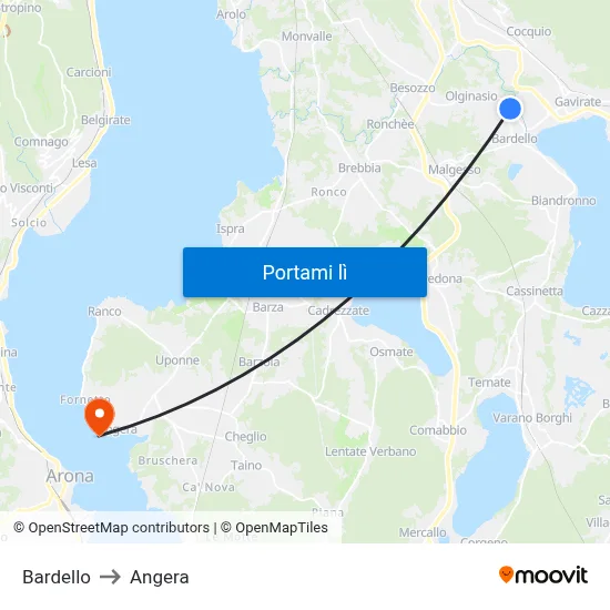 Bardello to Angera map