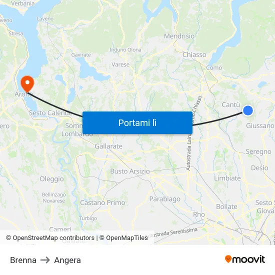 Brenna to Angera map