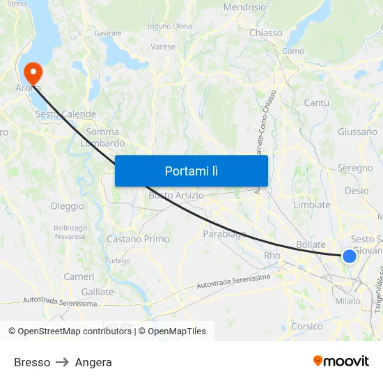 Bresso to Angera map