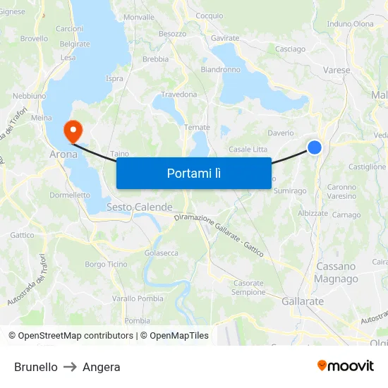 Brunello to Angera map