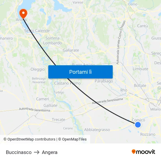 Buccinasco to Angera map