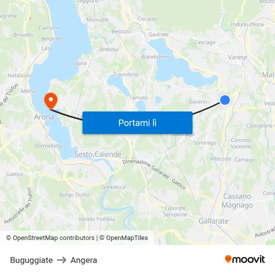 Buguggiate to Angera map