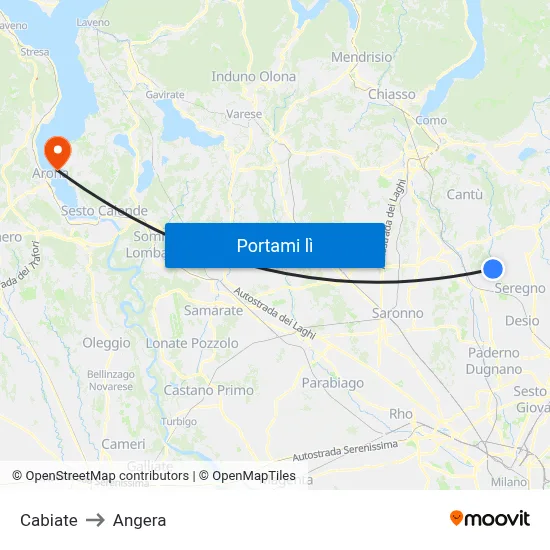 Cabiate to Angera map