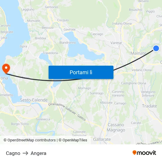 Cagno to Angera map