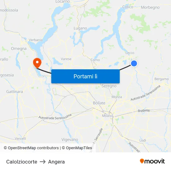 Calolziocorte to Angera map