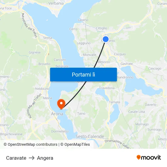 Caravate to Angera map