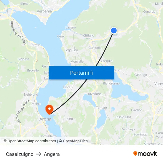 Casalzuigno to Angera map