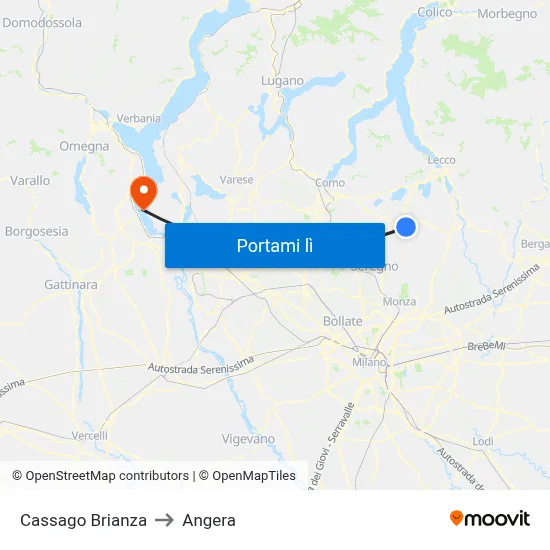 Cassago Brianza to Angera map
