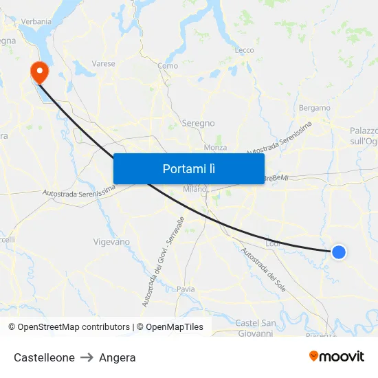 Castelleone to Angera map