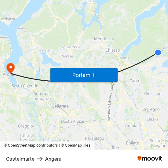 Castelmarte to Angera map