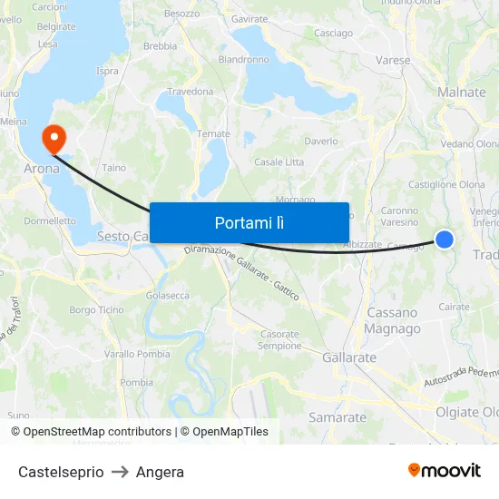 Castelseprio to Angera map
