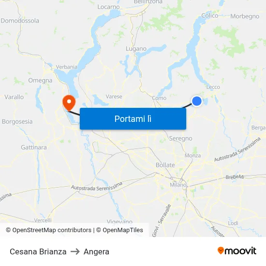 Cesana Brianza to Angera map