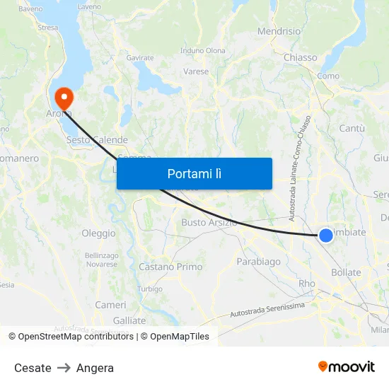 Cesate to Angera map