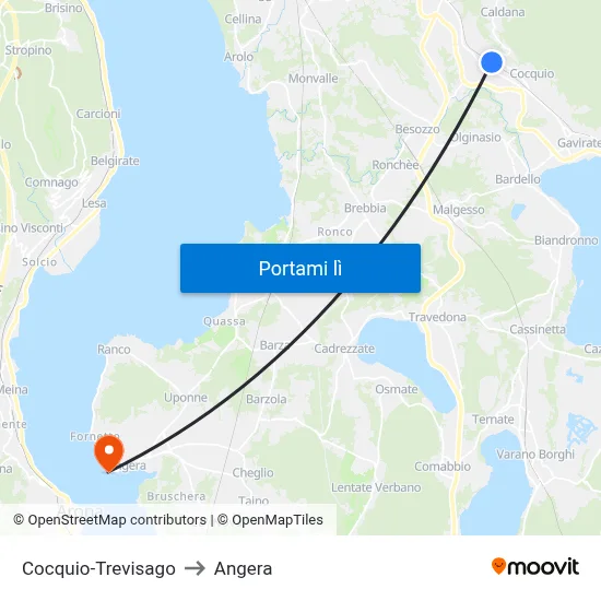 Cocquio-Trevisago to Angera map