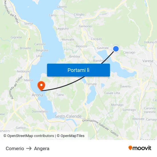 Comerio to Angera map