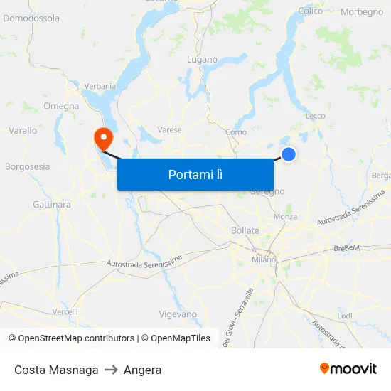 Costa Masnaga to Angera map