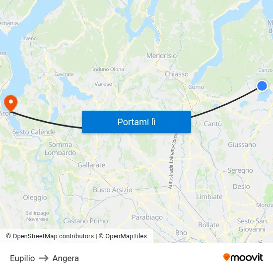 Eupilio to Angera map