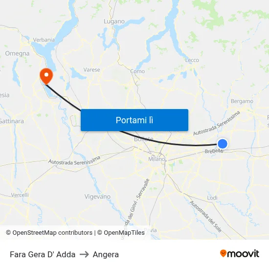 Fara Gera D' Adda to Angera map
