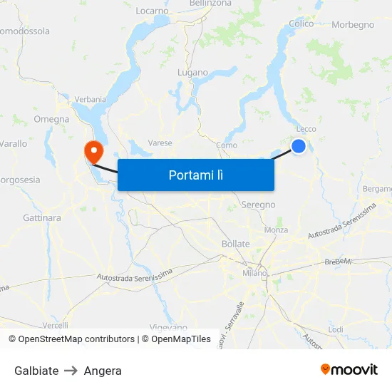 Galbiate to Angera map