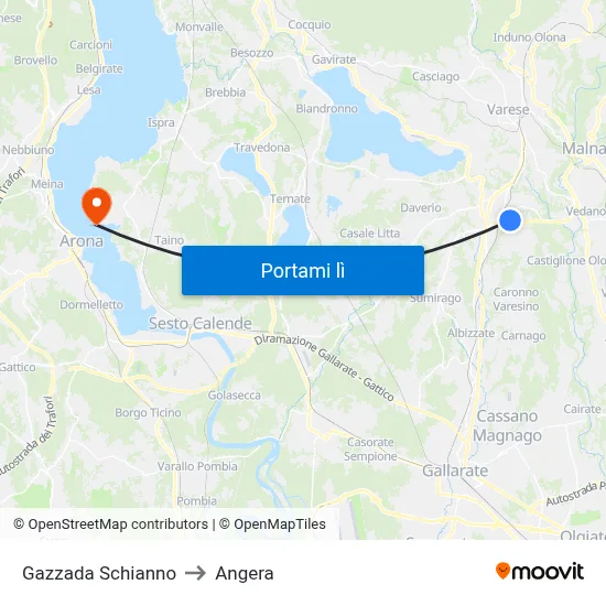 Gazzada Schianno to Angera map