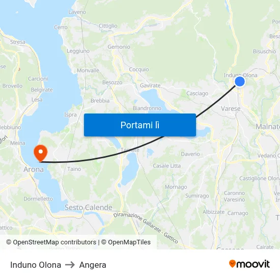 Induno Olona to Angera map