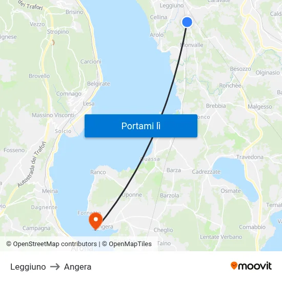 Leggiuno to Angera map