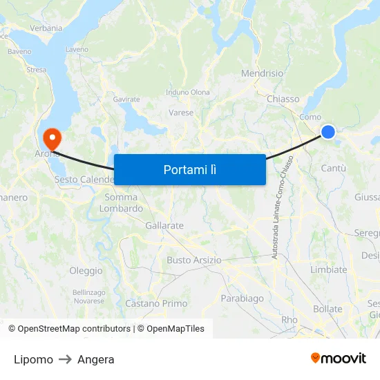 Lipomo to Angera map