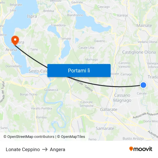 Lonate Ceppino to Angera map