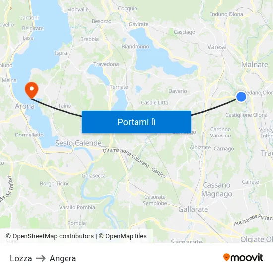 Lozza to Angera map
