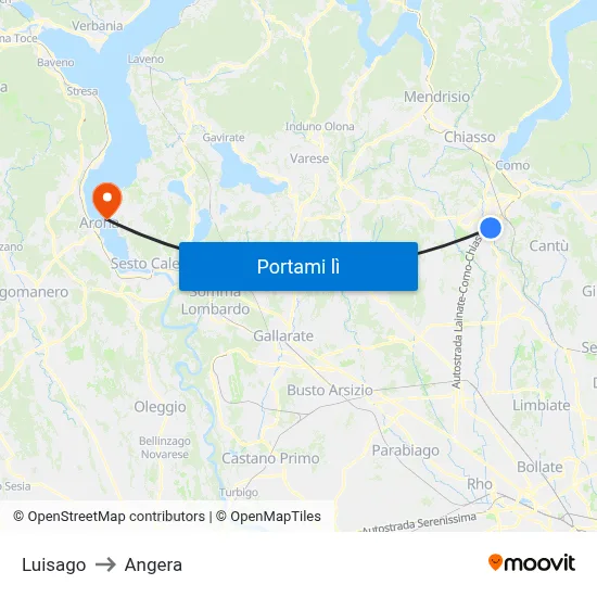 Luisago to Angera map