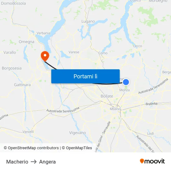 Macherio to Angera map